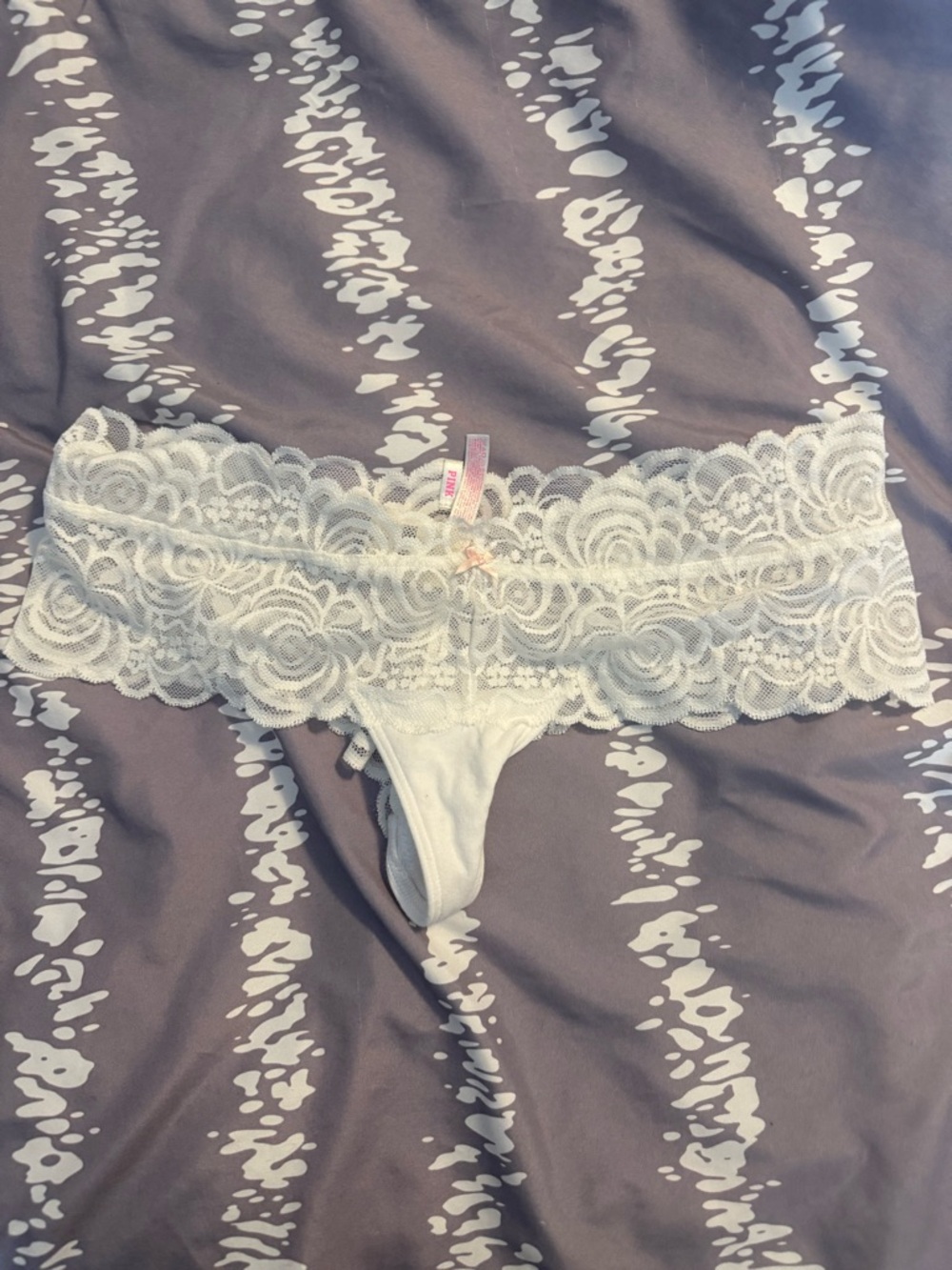 PINK Victoria's Secret White Lace Cheeky Thong